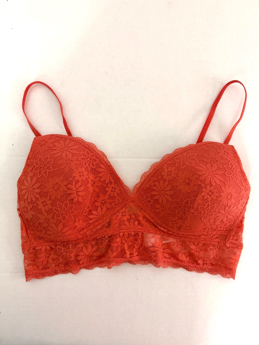MAE Coral Orange Lace Bralette Longline Floral Lace Cami Top Size L